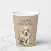 Schattigee Golden Retriever Puppy 100th Verjaardag Papieren Bekers (Achterkant)