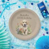 Schattigee Golden Retriever Puppy 100th Verjaardag Papieren Bordje (Feest)