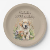 Schattigee Golden Retriever Puppy 100th Verjaardag Papieren Bordje (Voorkant)