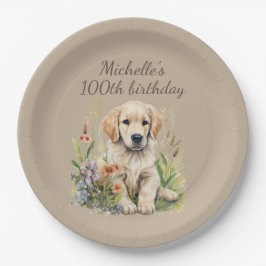 Schattigee Golden Retriever Puppy 100th Verjaardag Papieren Bordje