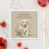 Schattigee Golden Retriever Puppy 100th Verjaardag Servet (Insitu)