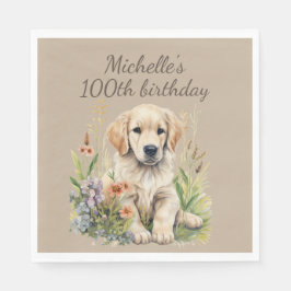Schattigee Golden Retriever Puppy 100th Verjaardag Servet