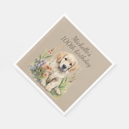 Schattigee Golden Retriever Puppy 100th Verjaardag Servet (Hoek)