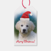 Schattigee Golden Retriever Puppy Dragen Santa Hat Cadeaulabel (Voorkant)