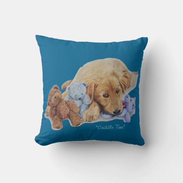 Schattigee Golden Retriever puppy met teddyberen k Kussen (Voorkant)