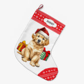 Schattigee Golden Retriever Puppy Santa Hat Sneeuw Grote Kerstsok (Voorkant (Hangend))