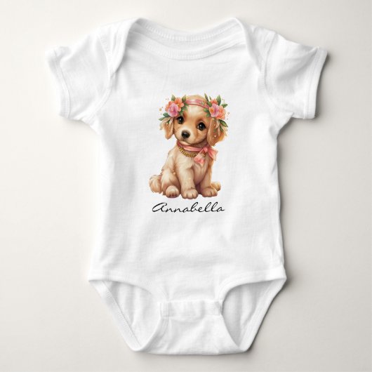 Schattigee Golden Retriever Puppy Waterverf Aangep Romper (Voorkant)