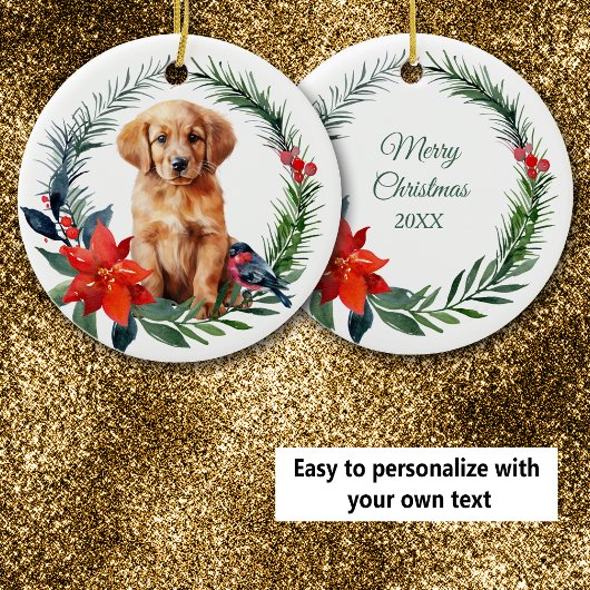 Schattigee Golden Retriever Puppy Waterverf Poinse Keramisch Ornament