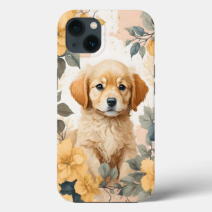 Schattigee Golden Retriever Puppy Yellow Flowers Case-Mate iPhone Case