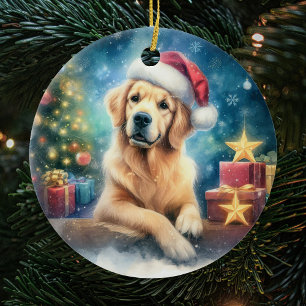 Schattigee Golden Retriever Waterverf Kerst Keramisch Ornament