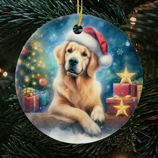 Schattigee Golden Retriever Waterverf Kerst Keramisch Ornament