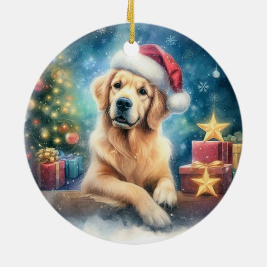 Schattigee Golden Retriever Waterverf Kerst Keramisch Ornament (Achterkant)