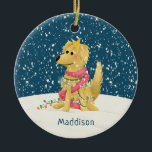 Schattigee Golden Retriever Winter Dog Christmas Keramisch Ornament<br><div class="desc">Dit schattige en grillige vakantie ornament ontwerp is voorzien van schattige golden retriever illustratie met kerst decor en sneeuw,  en heeft ruimte voor u om de naam van uw hond toe te voegen in een minimalistische lettertype. Perfect voor de eerste kerstdagen van elke hond!</div>