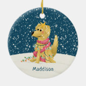 Schattigee Golden Retriever Winter Dog Christmas Keramisch Ornament (Achterkant)