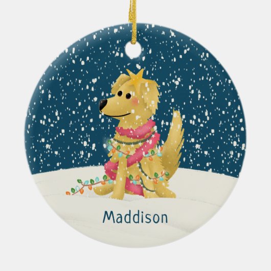 Schattigee Golden Retriever Winter Dog Christmas Keramisch Ornament (Achterkant)