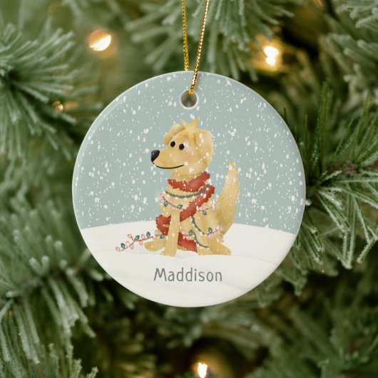 Schattigee Golden Retriever Winter Kerstmis Keramisch Ornament (Boom)