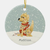 Schattigee Golden Retriever Winter Kerstmis Keramisch Ornament (Voorkant)