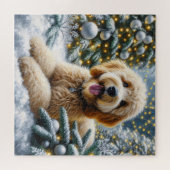 Schattigee Goldendoodle Dog Winter Wonderland Legpuzzel (Horizontaal)