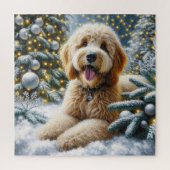 Schattigee Goldendoodle Dog Winter Wonderland Legpuzzel (Verticaal)