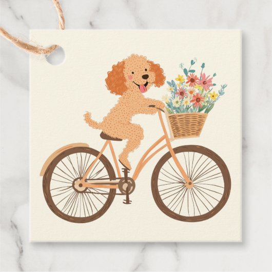 Schattigee Goldendoodle Hond Fietsen Spring Flower Bedankjes Labels (Voorkant)