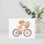 Schattigee Goldendoodle Hond Fietsen Spring Flower Briefkaart (Staand voorkant)