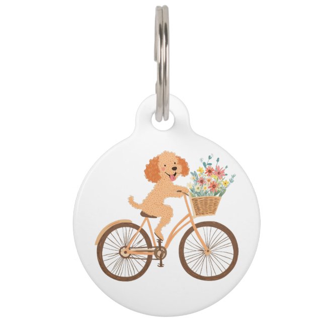 Schattigee Goldendoodle Hond Fietsen Spring Flower Huisdierpenning (Voorkant)