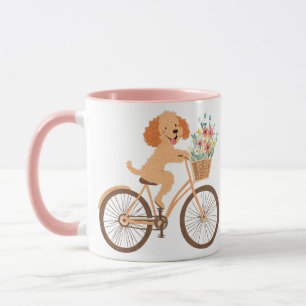 Schattigee Goldendoodle Hond Fietsen Spring Flower Mok