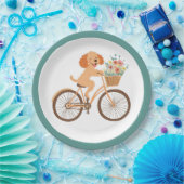 Schattigee Goldendoodle Hond Fietsen Spring Flower Papieren Bordje (Feest)