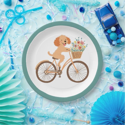 Schattigee Goldendoodle Hond Fietsen Spring Flower Papieren Bordje (Feest)