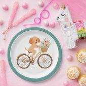 Schattigee Goldendoodle Hond Fietsen Spring Flower Papieren Bordje (Feest)