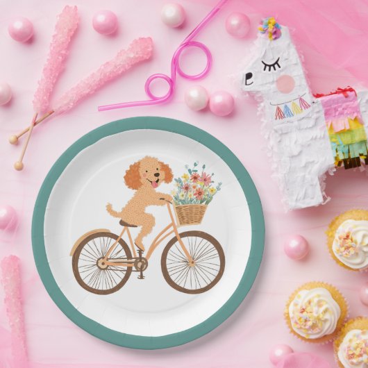 Schattigee Goldendoodle Hond Fietsen Spring Flower Papieren Bordje (Feest)