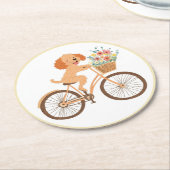 Schattigee Goldendoodle Hond Fietsen Spring Flower Ronde Kartonnen Onderzetter (Gebogen)
