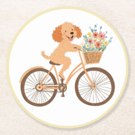 Schattigee Goldendoodle Hond Fietsen Spring Flower Ronde Kartonnen Onderzetter
