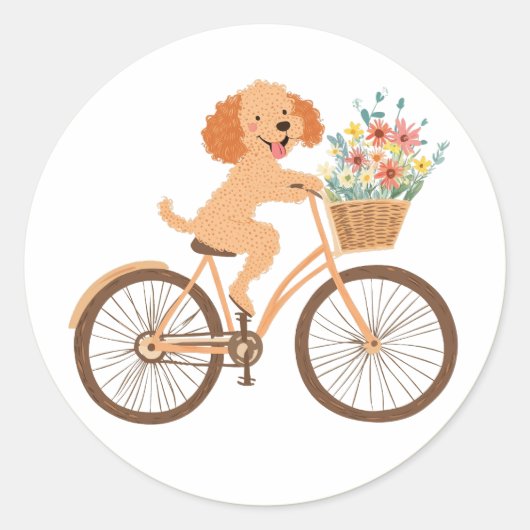 Schattigee Goldendoodle Hond Fietsen Spring Flower Ronde Sticker (Voorkant)
