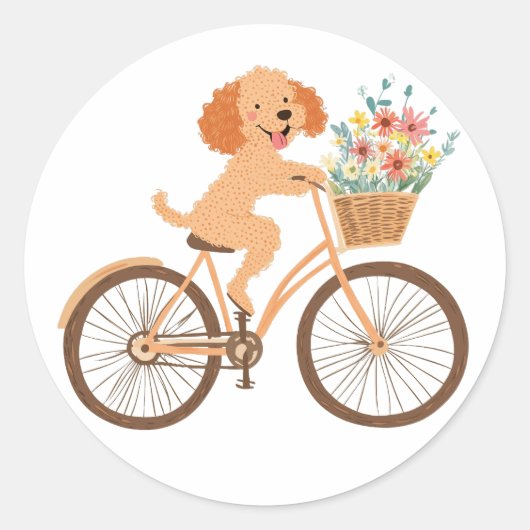 Schattigee Goldendoodle Hond Fietsen Spring Flower Ronde Sticker (Voorkant)