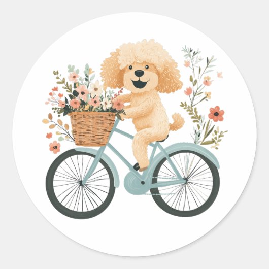 Schattigee Goldendoodle Hond Fietsen Spring Flower Ronde Sticker (Voorkant)