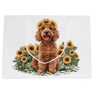 Schattigee Goldendoodle hond met een zonnebloemkro Groot Cadeauzakje