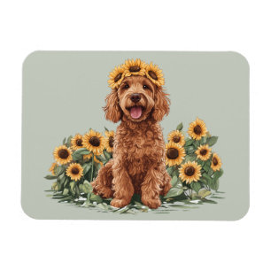 Schattigee Goldendoodle hond met een zonnebloemkro Magneet