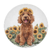 Schattigee Goldendoodle hond met een zonnebloemkro Snijplank (Voorkant)