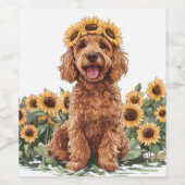 Schattigee Goldendoodle hond met een zonnebloemkro Wijn Etiket (Enkel label)