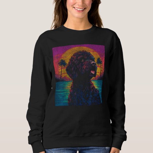 Schattigee Goldendoodle Sunset  Retro Stijl Trui (Voorkant)