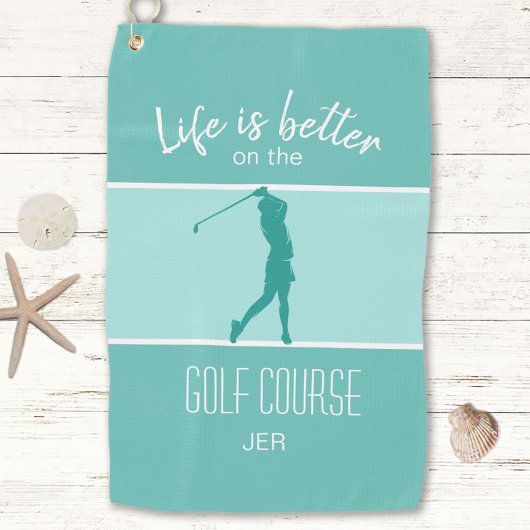 Schattigee Golfer Golfbaan Sport Quote Blauwgroen Golfhanddoek