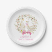 Schattigee Goose Duck Flowers Baby shower Girl Papieren Bordje (Voorkant)