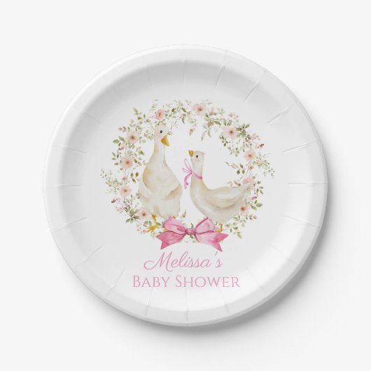 Schattigee Goose Duck Flowers Baby shower Girl Papieren Bordje (Voorkant)
