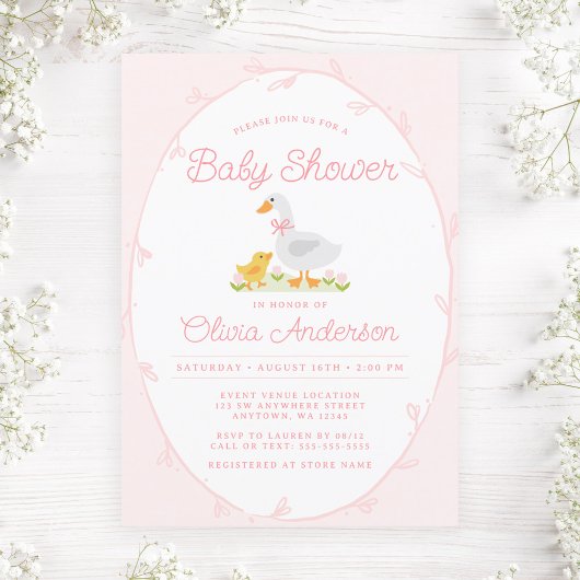 Schattigee Goose Pink Girl Baby shower Kaart