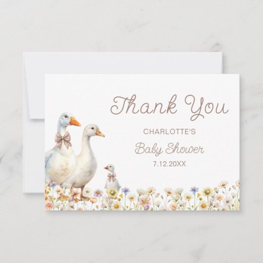 Schattigee Goose Wildflower Baby shower Dank u Kaart (Voorkant)