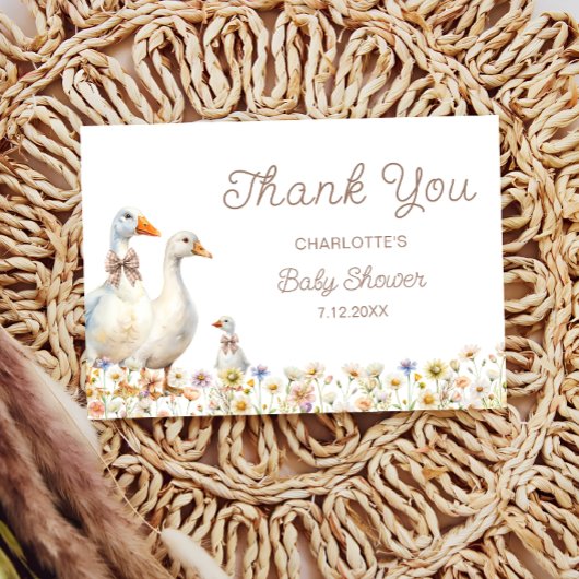 Schattigee Goose Wildflower Baby shower Dank u Kaart