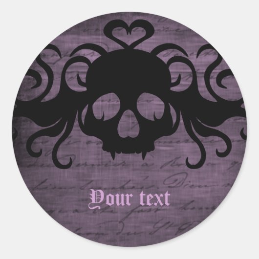 Schattigee gothic fanged vampier schedel donker pa ronde sticker (Voorkant)