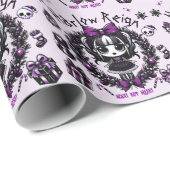 Schattigee Gothic Meisje Paarse & Zwarte Gotische  Cadeaupapier (Rol Hoek)