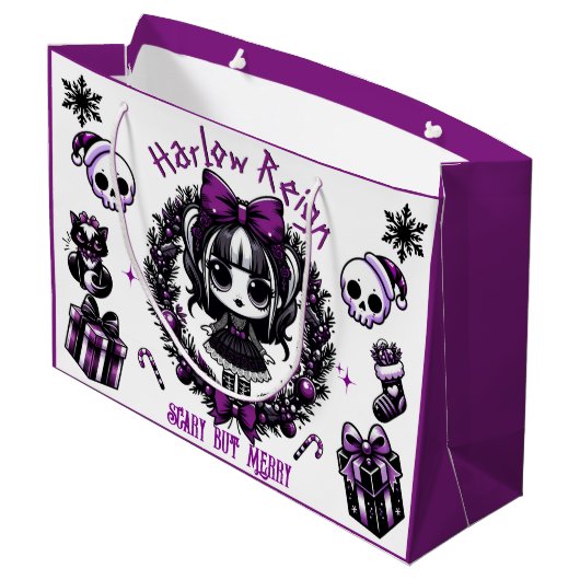 Schattigee Gothic Meisje Paarse & Zwarte Gotische Groot Cadeauzakje (Achterkant Gekanteld)
